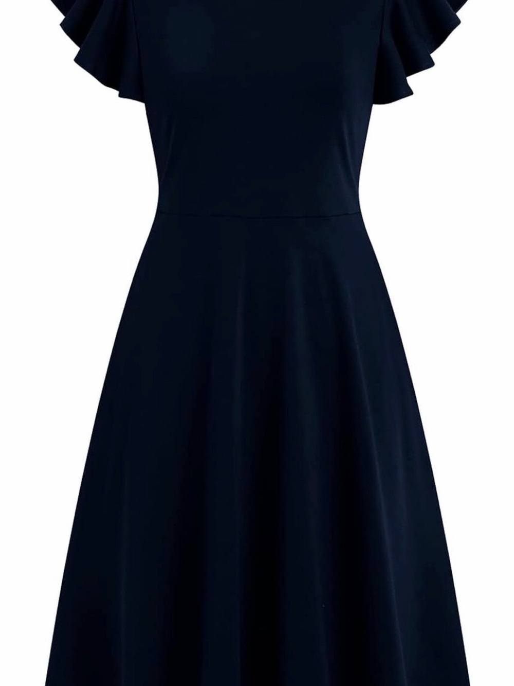 Elegant Navy Fit-and-Flare Dress with Flutter Sleeves